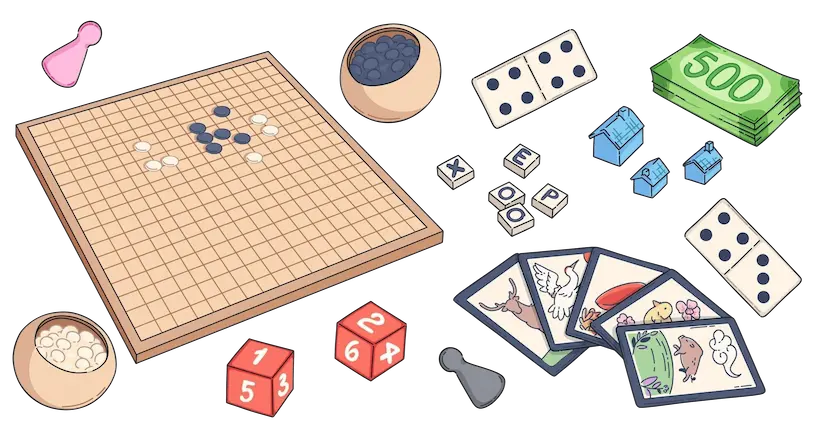 Illustration de plusieurs jeux de société.